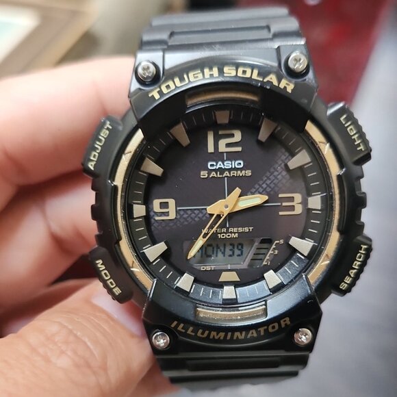 Casio "Tough Solar" Men's Watch Black & Gold - Picture 1 of 4